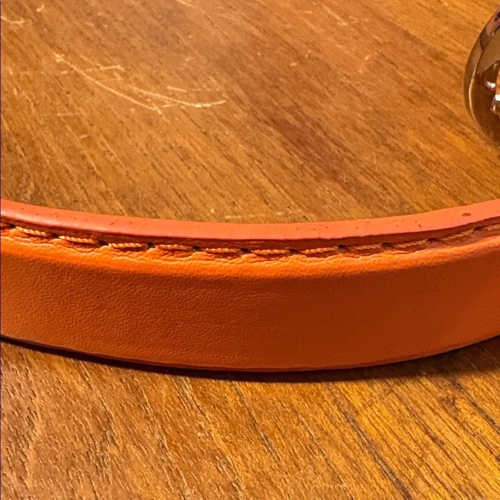 Bright Orange Genuine Leather Vintage 90s Belt Silver Buckle Large 36/38/40 - Picture 13 of 15